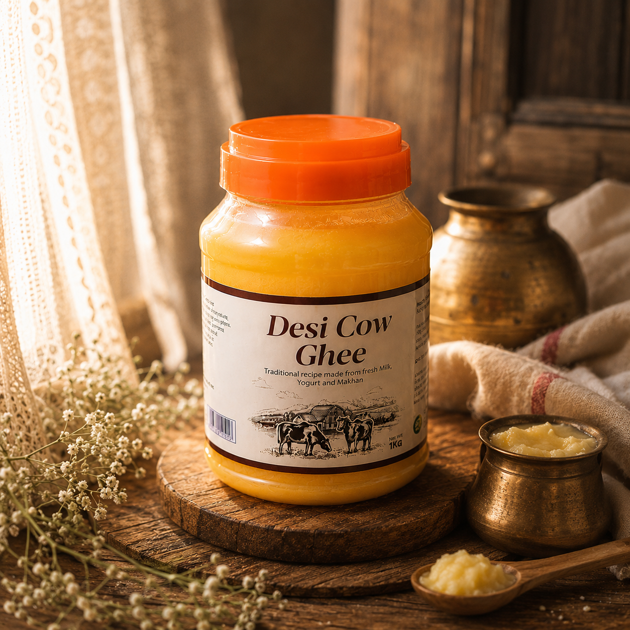 Pardes Foods Pure Cow Desi Ghee – Grass-Fed, Cultured, 1kg