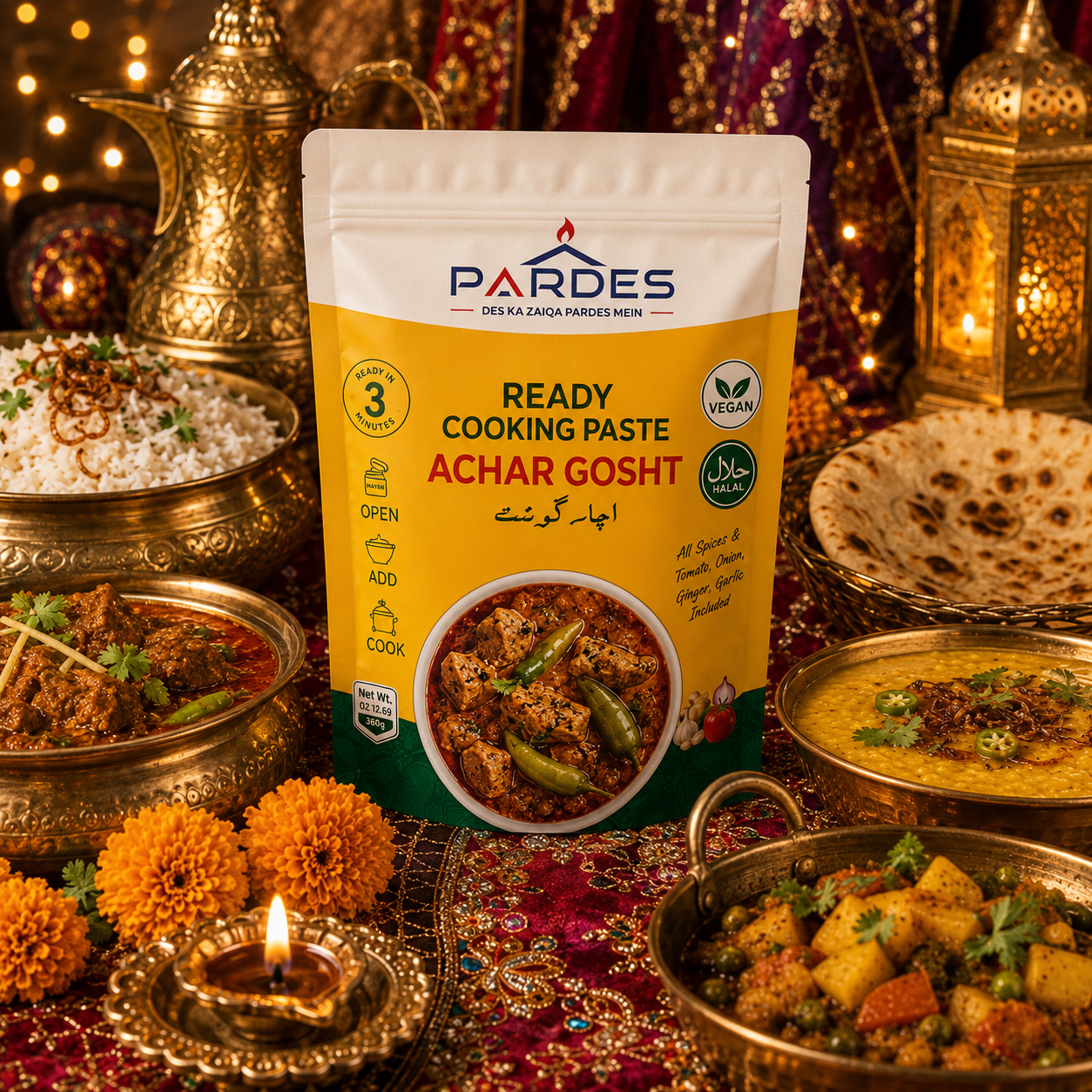 Pardes Foods Achaar Gosht cooking paste jar detail